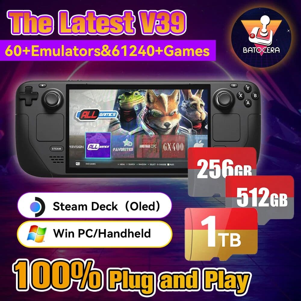 JMachen Batocera TF/Game Card for Steam Deck/Windows PC/MAC/Handheld Game Console for PS3/PS2/SS/PS1/PSP/DC/MAME 70+Emulators＆61248Game