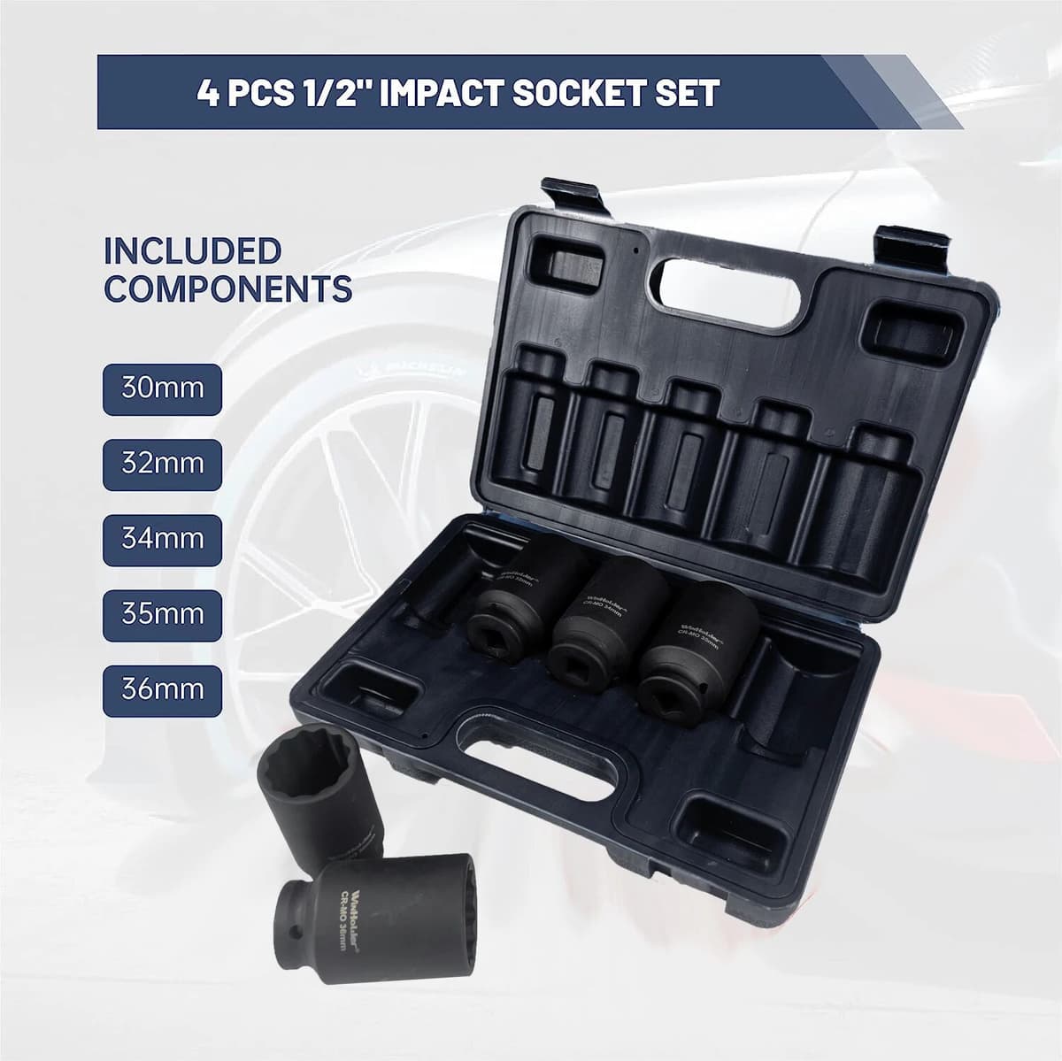 WinHolder 5PCS 12 Point Axle Hub Nut Socket Set 30mm 32mm 34mm 35mm 36mm Deep Impact Socket For BMW Ford Lada Universal