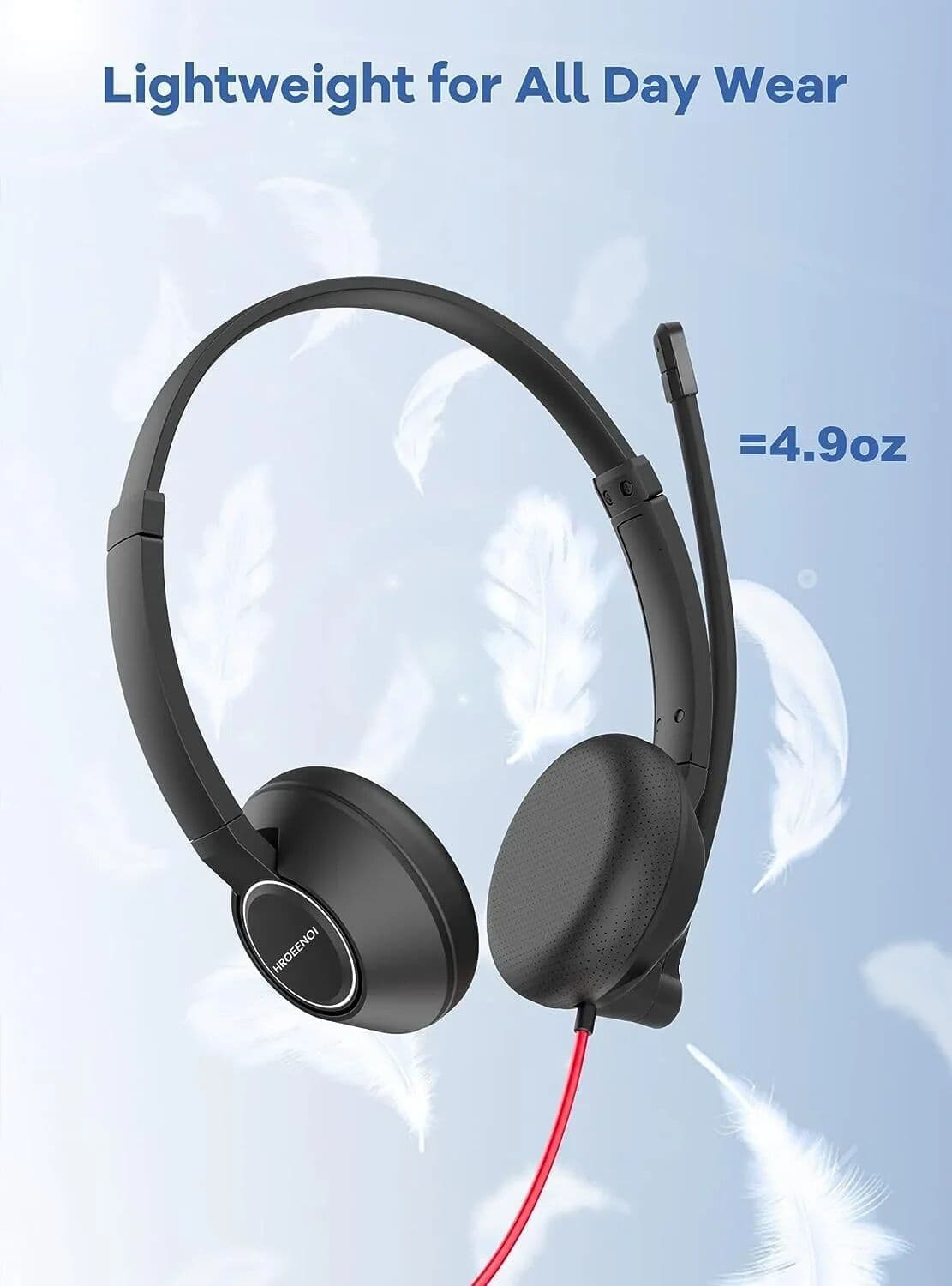 BINNUNE HROEENOI WRHW05 Call Center Headsets Clear Voice Noise Cancelling with Mic for PC Laptop Wired Headphone for Work,Teams Meetings