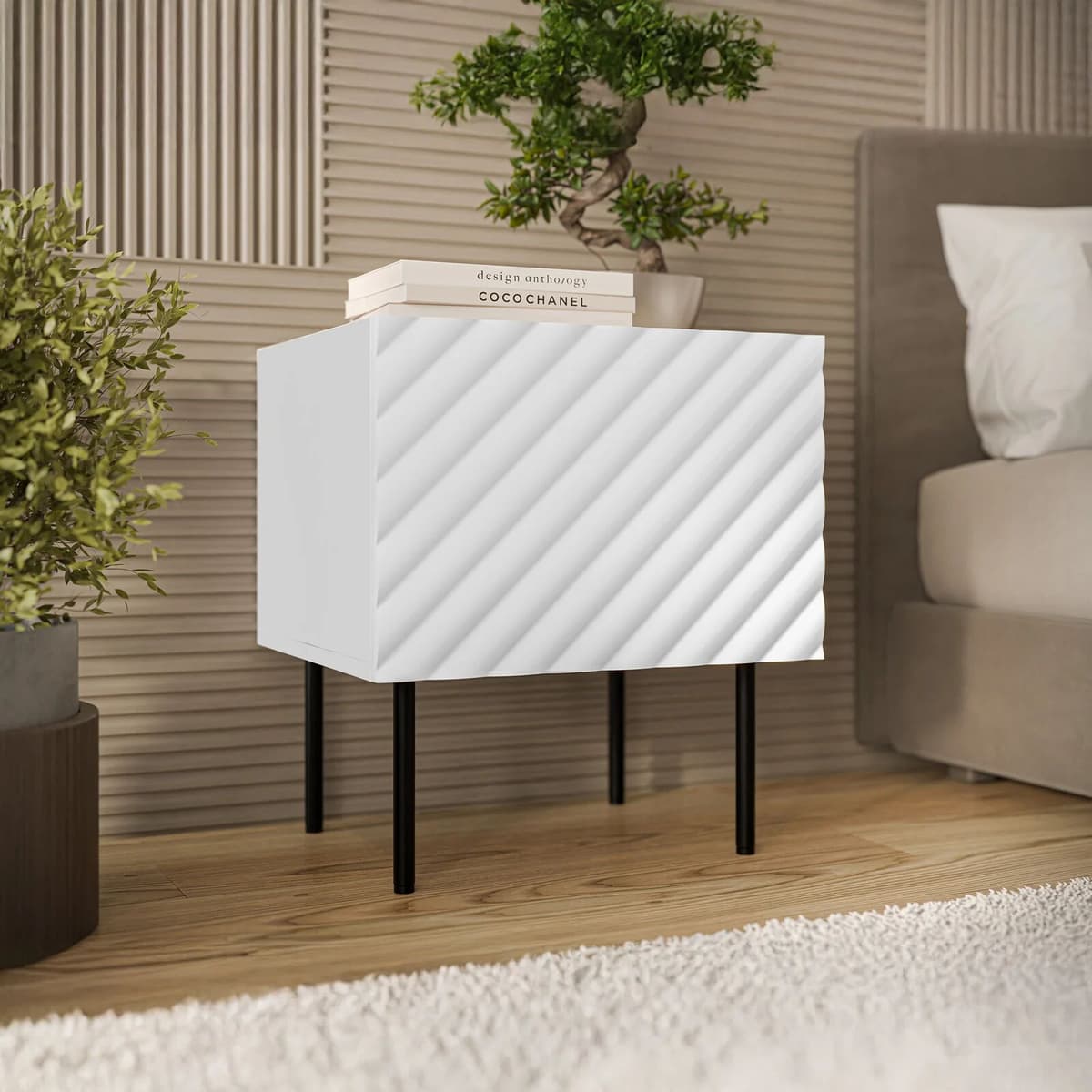 garneroarredamenti Set 2 comodini 47x52h cm 1 anta con frontali decorati bianco Daniele