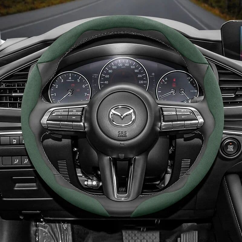 Hocasen Suitable for Mazda Anti-Slip Buckle Segmented Suede Steering Wheel Cover Suitable for 3 Cx5 6 2 Cx30 Cx3 6Gh 3Bk 6Gg 6По 3Bm 3Bl Cx-5 Cx7 Cx50 6Gj Bt50 3Sport Cx60 Ez6 323 Mx5Nd Cx80