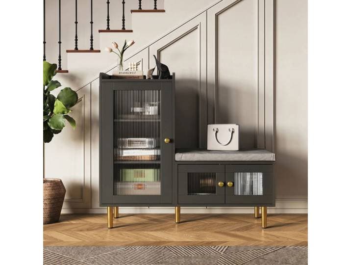 Banc à Chaussures Entrée - DAHUEN - Armoire Multifonction avec coussin et compartiments - pour entrée salon et couloir - Noir