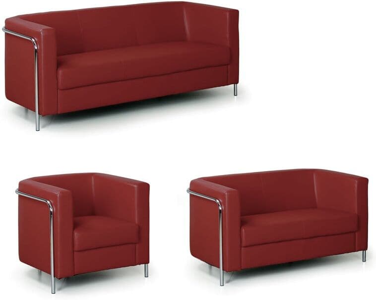 B2B Partner Kožená sedací souprava CLUB, třímístná, červená