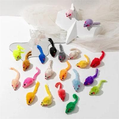 Inspired Living Faux Fur Catnip Mouse Toys With Rattle Interactive Catnip Cat Toys For Indoor Cats colourful 24pcs