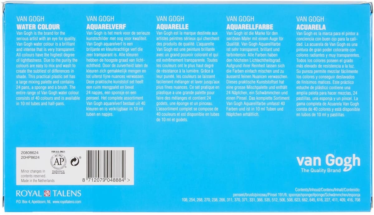 Aquarellfarbe "Van Gogh Malkasten 24er-Set, Mehrfarbig", bunt (mehrfarbig), Farben, Aquarellfarbe mehrfarbig Einheitsgröße