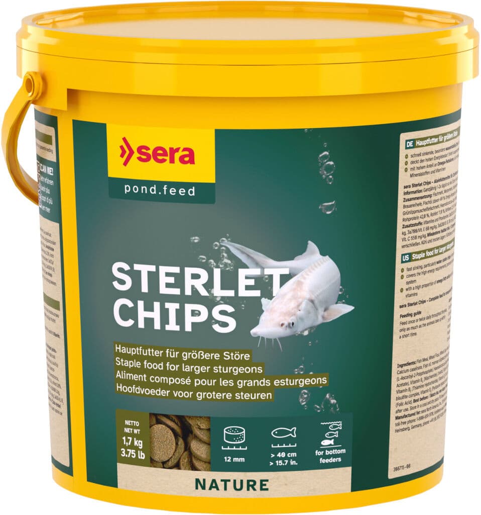 3,8 litri 1,7 kg sera Pond Sterlet Chips Nature Alimento Mangime Completo Affondante per Grandi Storioni da laghetto