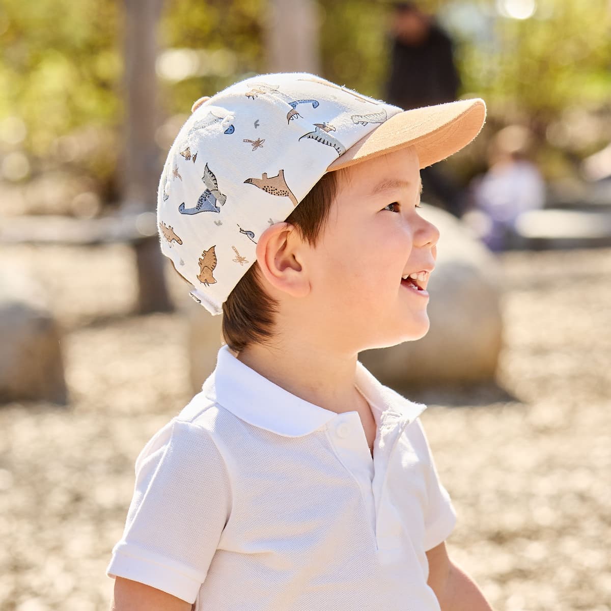 Baseball Cap MAXIMO, Jungen, Gr. 53, weiß (wollweiß, rehbraun), Canvas, Baumwolle, Caps Baseball Cap, Wollweiß, Dino-Motiv, Klettverschluss, 5-Panel-Cap, Jungen