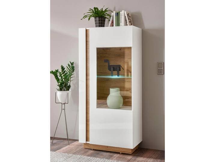 Vitrine HOME AFFAIRE CLAiR Vitrine 22 , weiss (weiß hochglanz, grandson oak), B:72cm H:154cm T:40cm, Holzwerkstoff, Schränke, Vitrine, Höhe 154 cm