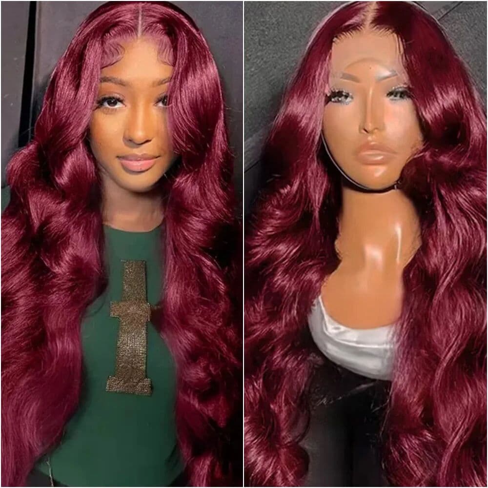 Baluiki 200% Density 99J Burgundy Colored Brazilian 13x4 Lace Front Human Hair Wig Body Wave 13x6 HD Transparent Lace Frontal Pre Plucked Wigs