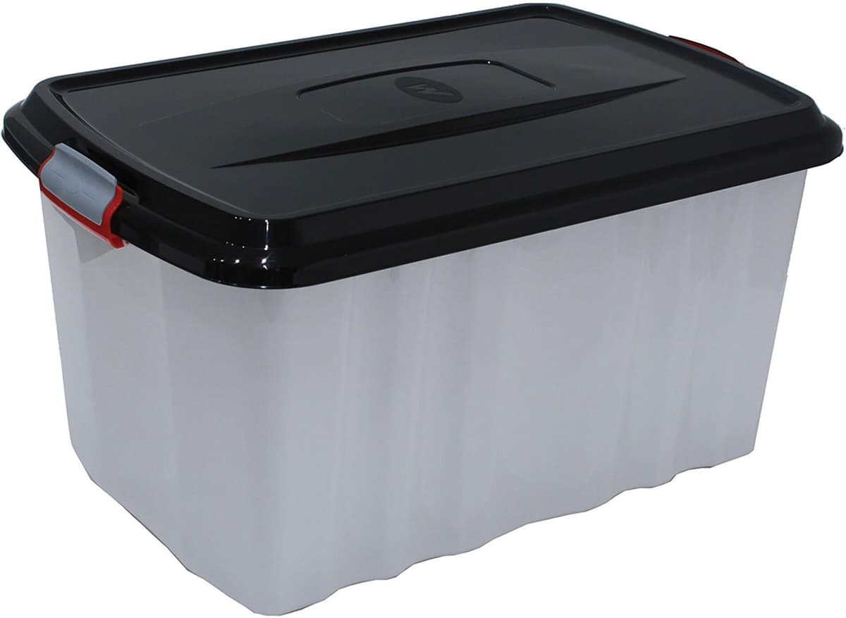Mazzei BOX CON COPERCHIO NERO E RUOTE 59x31x39 cm (LxHxP) 45 l BIANCO