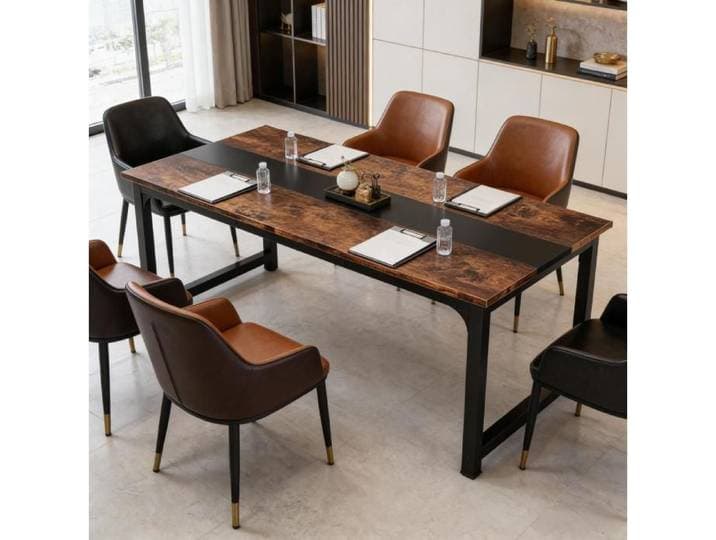 Bureau rectangulaire noir et bois rustique 160 x 80 x 74 cm structure métal plateau E1 montage facile