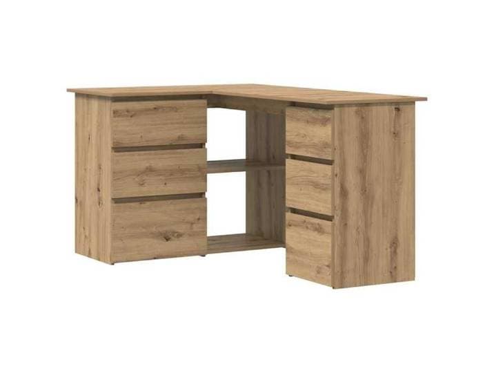 Bureau d'angle chêne artisanal - CLARENCE - 145x100x76 cm - Bois d'ingénierie - Chêne artisanal - 2 portes - 4 tiroirs