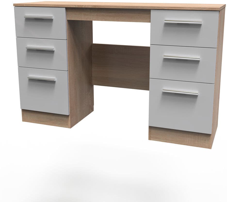 Latitude Run Bhaga 6 Drawer Kneehole Desk (Ready Assembled) Grey Matt/Bardolino Oak 85cm H X 130cm W X 44cm D
