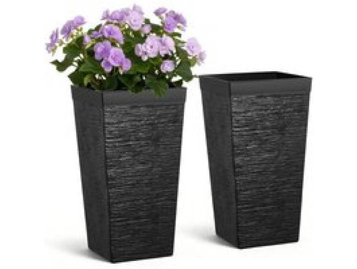 VEVOR Jardinière Haute Lot de 2 Pot de Fleur Haut 58 cm pour Plantes Intérieur Extérieur Entrée Terrasse Jardin, avec Trous Drainage, Roulettes, Style Moderne en Plastique, Forme Carrée Conique, Noir