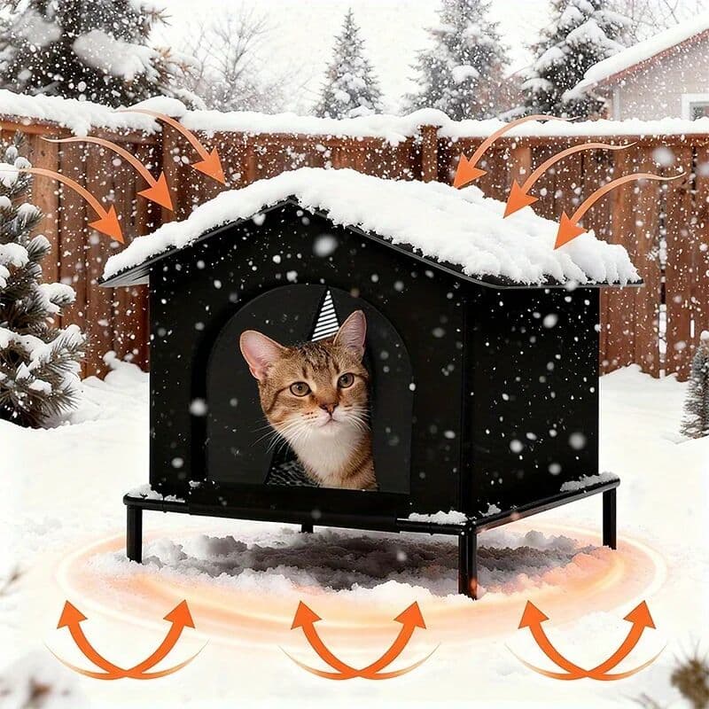 NONE Outdoor Cat House with Shelf and Cushion Foil Insulation Throughout Stray Cat Warmer Cave Bed Cat Shelter for Kittens Winter