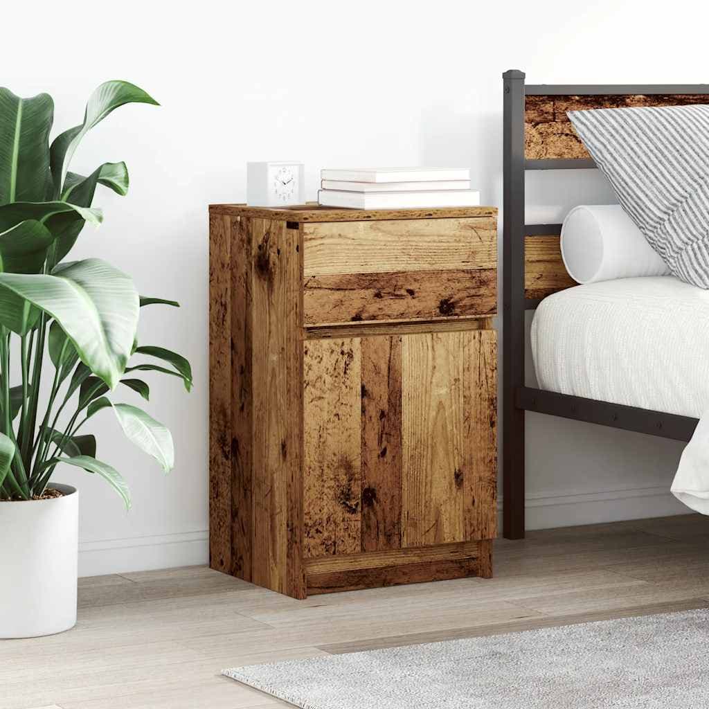 vidaXL Mesitas noche 2uds madera contrachapada madera vieja 39x35x65cm Marrón