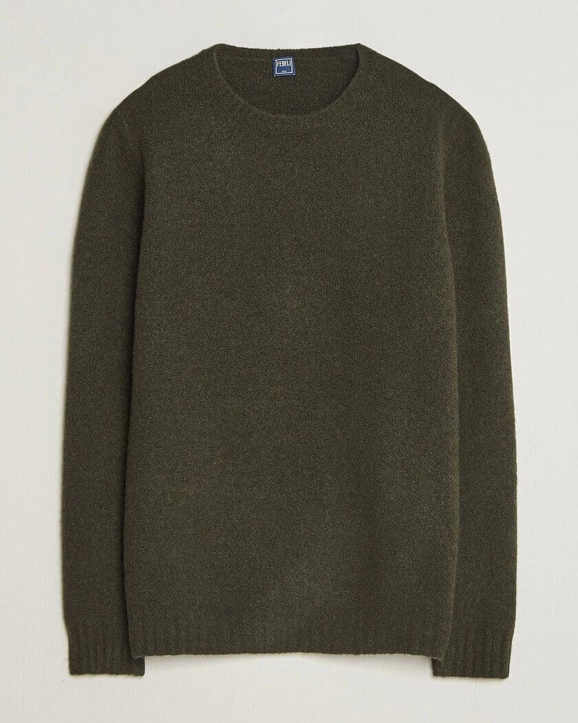 Fedeli Cashmere Blend Boucle Sweater Forest Green men 52 Grøn