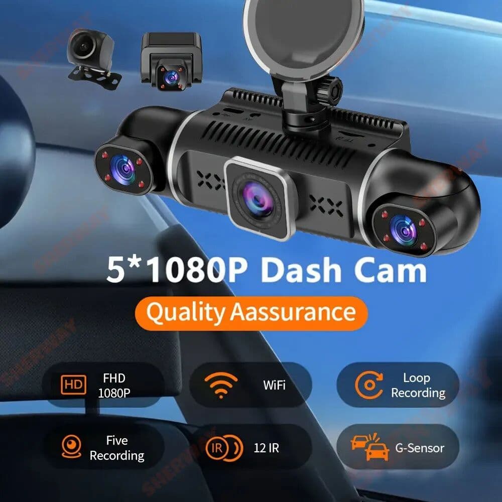 Sherway 5 Channel Dash Cam UHD 1080P 5-Lens Inside Vehicle Car DVR 360° All Sides Car Camera Wifi Video Driving Registrator GPS Dash Cam