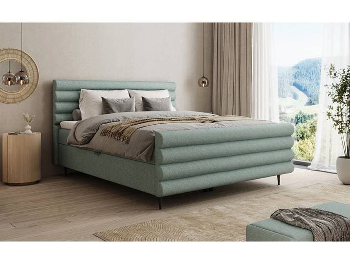 Boxspringbett Tubo in Strukturstoff mit Stauraum - 180x200 - Vintage Blau - H3 (70-100kg) - Luxusbetten24