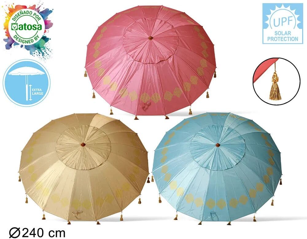 Atosa Parasol Orientable De Aluminio Orxford Con Flecos 3 Surtido 29/32 Mm 240 Cm Multicolor One Size