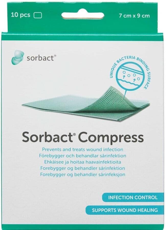 Sorbact Compress 7 x 9 cm Medicinsk udstyr 10 stk
