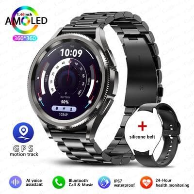 Silver Stone Store Galaxy Watch 6 Smartwatch For Men With GPS, AMOLED Display, And 100+ Sport Modes black Steel