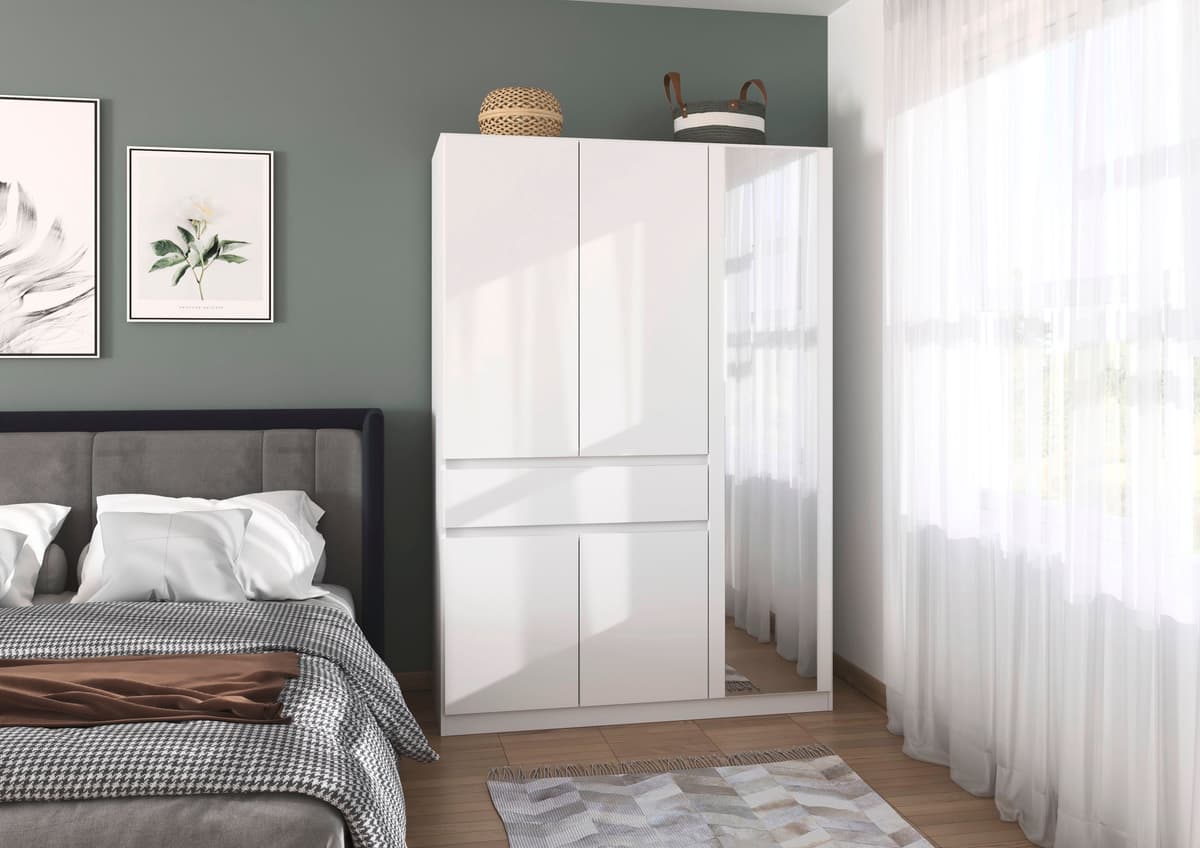 Kleiderschrank RAUCH "Tübingen", weiß, B:135cm H:197cm T:54cm, Holzwerkstoff, Schränke, Kleiderschrank, mit Spiegel