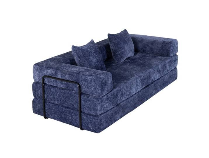 Canapé Convertible 4-en-1 Lit de Sol Matelas Pliant Sans Montage Tissu Chenille Fauteuil Lounge Confortable Bleu Foncé