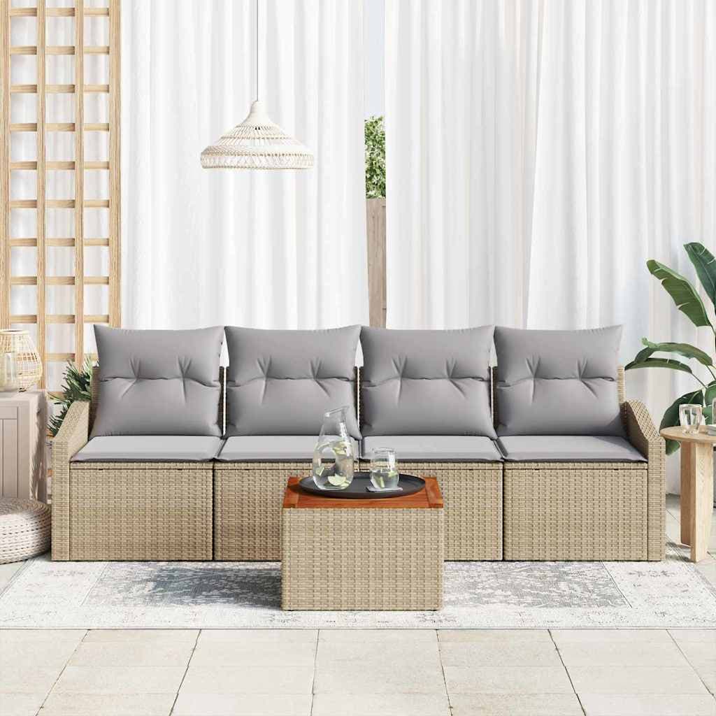 vidaXL Ensemble de canapé de jardin 5 pc Beige polyrotin