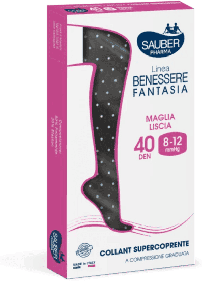 Sauber Pharma Linea Benessere Fantasia 40 Den 8-12 mmHg Pois Bianchi e Neri Taglia 4