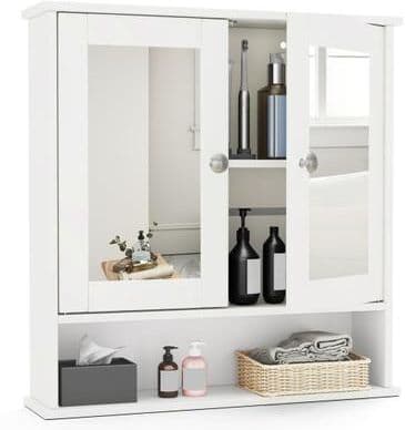 Costway Bathroom Wall Mount Mirror Cabinet Organizer-White
