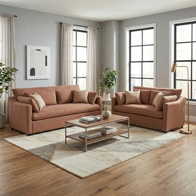 Roundhill Furniture Wilson 2-Piece Living Room Set, Sofa and Loveseat