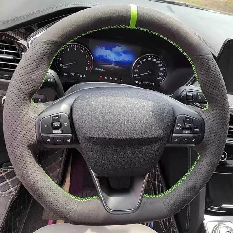 SFGHIC DIY Hand Sewing Black Suede Non-slip Car Steering Wheel Cover For Ford Focus 4 Escape 2019 2020 Fiesta Tourneo 2018-2020 Escort