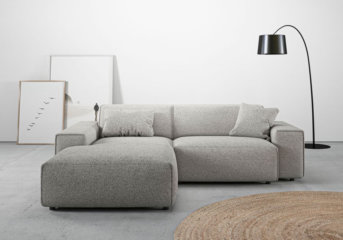 Ecksofa HOME AFFAIRE "Glimminge Breite 234cm, L-Form, auch in Cord, Easy care-Bezug", silber, B:234cm H:71cm T:191cm, 96% Polyester, 4% Polyacryl, Sofas, Ecksofa, Breite 234, Zierkissen