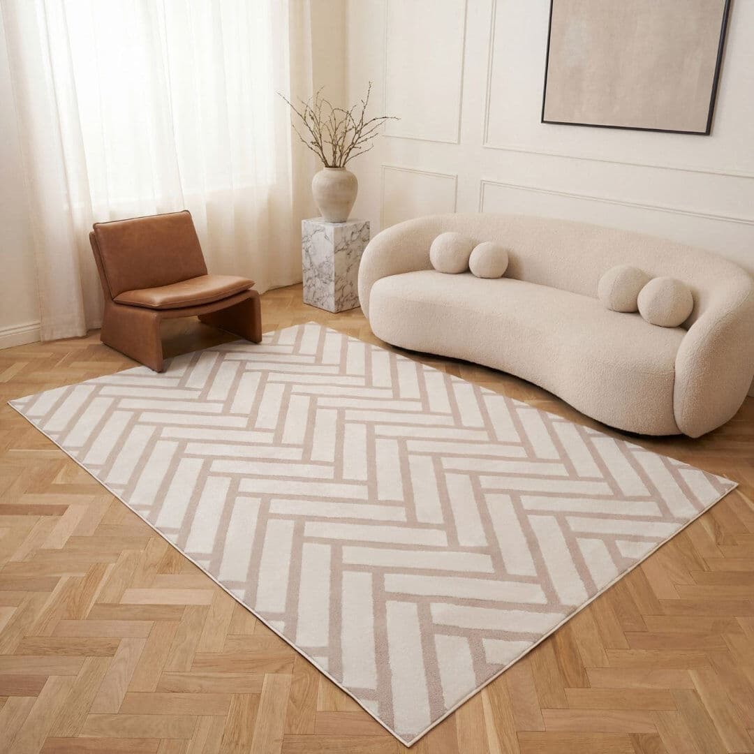 THE RUGS Loft Modern Chevron Living Room Area Rug and Runner Soft Pile Beige/Ivory Rectangle 160 x 230 cm
