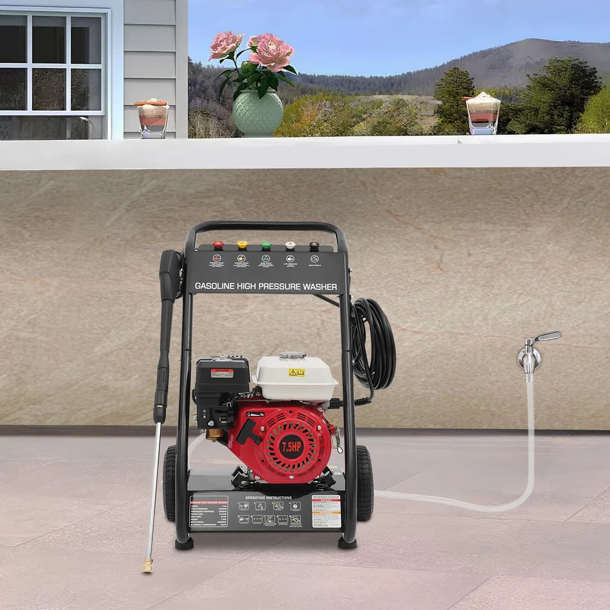 Bymaocar High-pressure Washer 4-Stroke 3400r/min 8m Hose 8in Wheels 30kg 56*50*81cm for Deck Courtyard Car RV Sidewalk