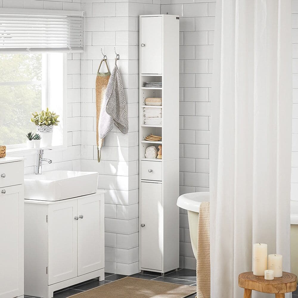SoBuy Armario alto baño estrecho blanco 20x20x180 cm
