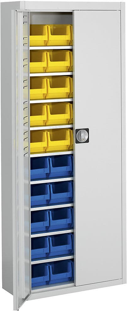Magazinschrank mit Sichtlagerkästen, HxBxT 1740 x 680 x 280 mm, einfarbig, grau, 40 Kästen mauser