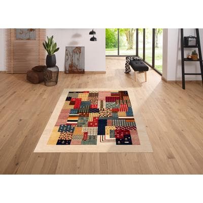 Wollteppich OTTO HOME "Felia" Gr. 6, beige (multi, beige), B:200cm H:12mm L:250cm, Wolle, Teppiche, reine Wolle, handgewebt, mit Bordüre