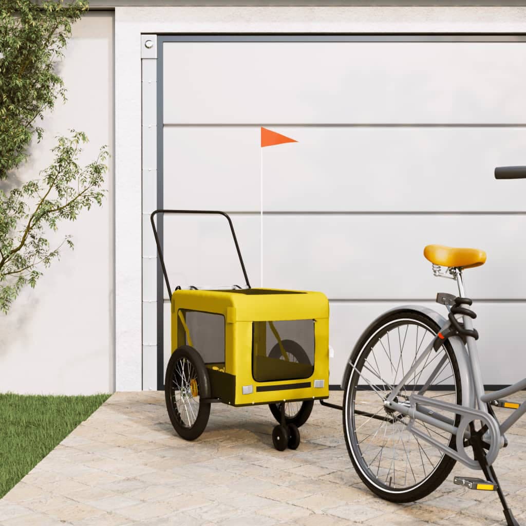 vidaXL Foldable Pet Bike Trailer Yellow/Black 73.5cm H X 135cm W X 68.5cm D