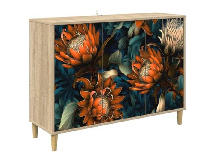 HKTMGDNG Sideboard LOCHEM 102x33x75 cm Kommode Sonoma Eiche Stilvoller Schrank mit 3 Türen und 2 Regalen für Wohnzimmer oder Esszimmer, erhöhte Füße schützen vor Feuchtigkeit.