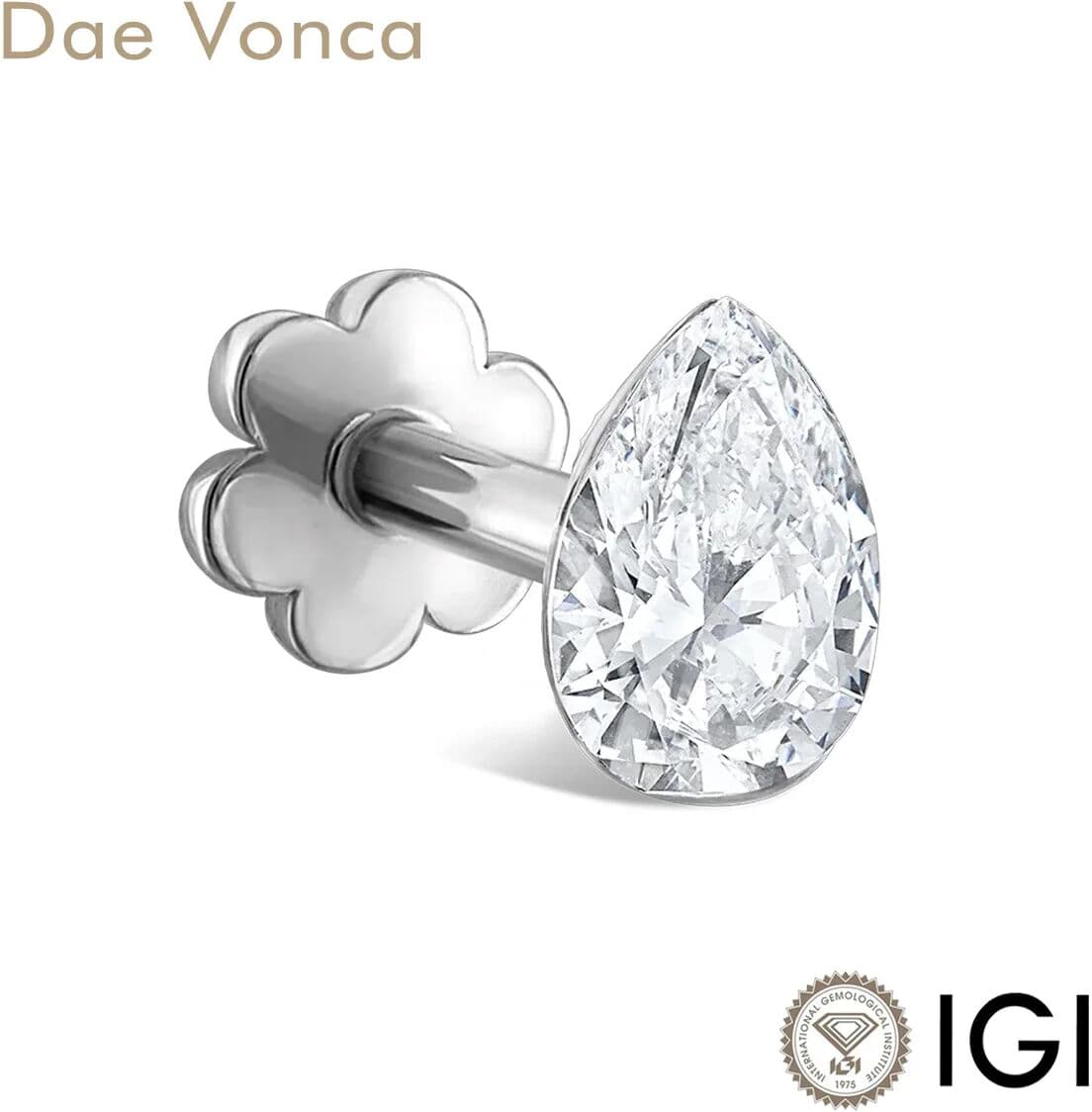 Dae Vonca 0.09ct/0.2ct/0.35ct/0.65ct Lab Pear Diamond Stud Earring 9K/14K/18K White Gold Invisible-Set Single Earring.