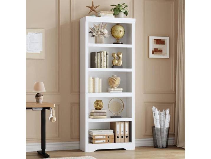KOIOPLIE Étagère 5 niveaux style ferme bibliothèque ouverte avec étagères réglables MDF haute densité anti-bascule Blanc