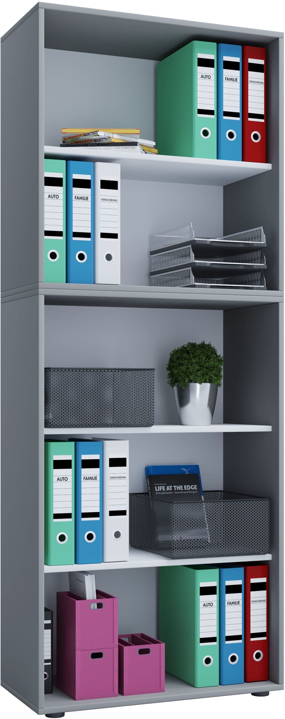 Bücherregal VCM "Holz Büro Regal Bücher Ordner Aktenregal Lona 5f", grau, B:70cm T:37cm, Regale, Bücherregal