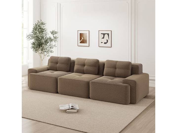 Canapé modulaire en velours côtelé marron à assise profonde sans montage