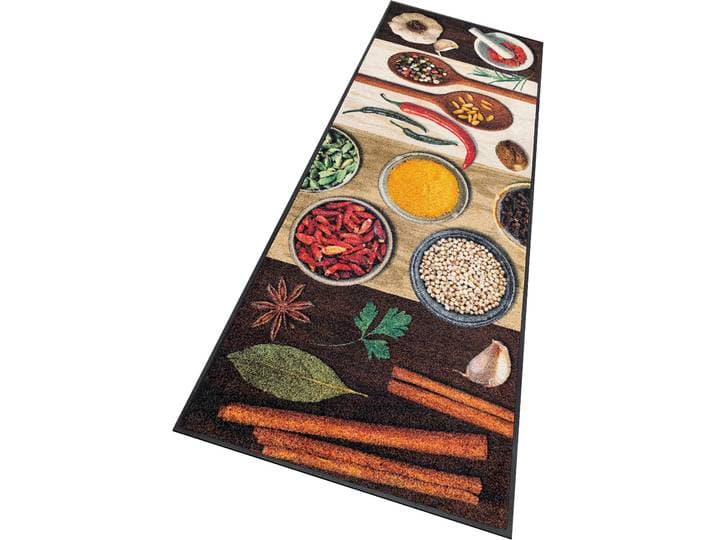 Küchenläufer Hot Spices Gr. 18, bunt (braun, bunt), B:75cm H:9mm L:190cm, Kunstfaser, WASH+DRY BY KLEEN-TEX, Teppiche, Küchenläufer, Teppich, Motiv Gewürze, rutschhemmend, waschbar, Küche