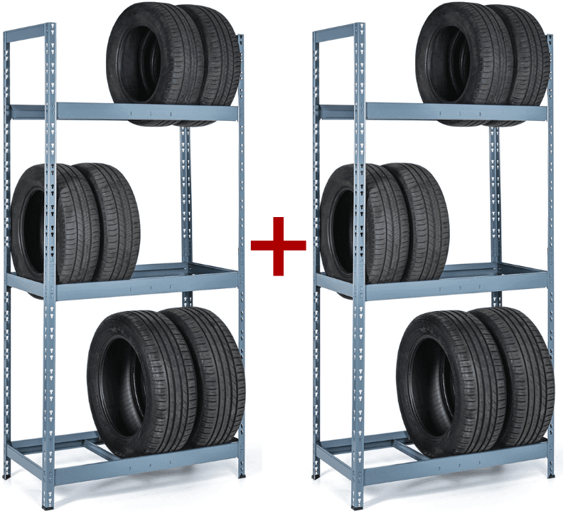 B2B Partner Regał na opony 1+1 GRATIS, 2100x1000x500 mm, 3 piętra, RAL 7031