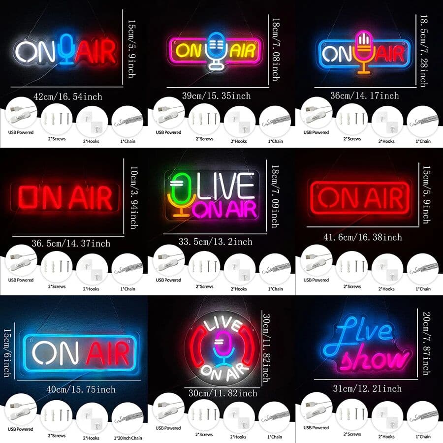 NONE On Air Neon Sign for Wall Decor,Live Show LED Artwork Décor for Live Room, Game Room, Broadcasting Room,Music Studio,USB Powered