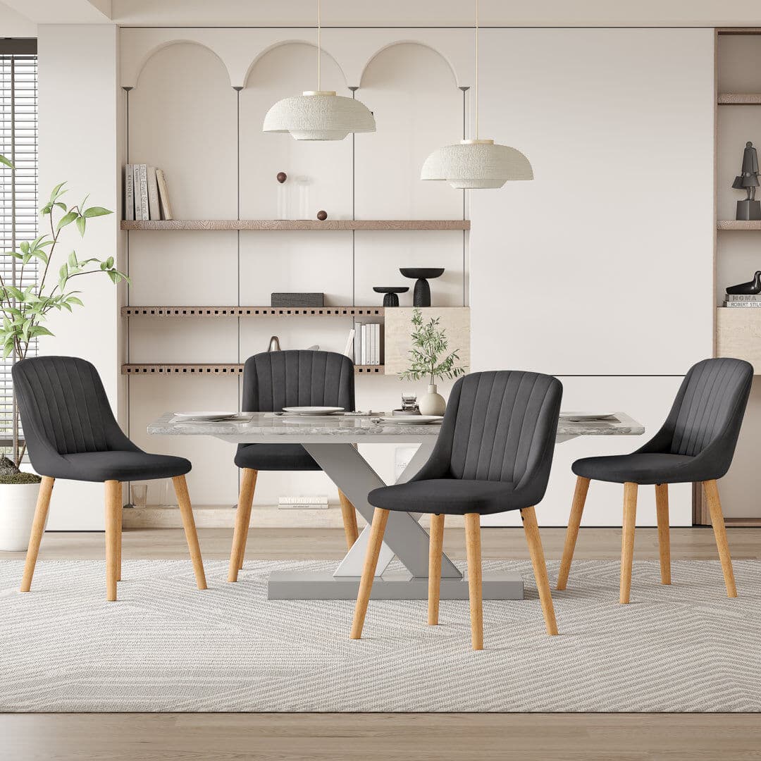 Canora Grey 48.5cm H Upholstered Dining Chairs With Wooden Legs Dark Grey Velvet/Natural 81cm H X 49.5cm W X 62cm D