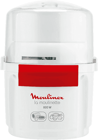 Picadora - Moulinex AD560120, 800 W, 200 g/250 ml, Acero inoxidable, Cuchilla doble, Sistema 1-2-3, Blanco